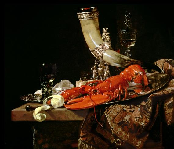 Still Life with the Drinking-Horn of the St Sebastian Archers' Guild, Lobster and Glasses by Willem Kalf (c. 1653), Collection National Gallery, London